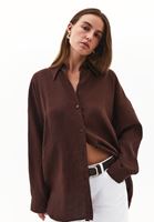 Women Brown Linen Button-Up Shirt