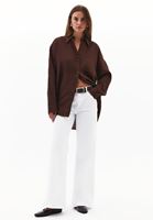Women Brown Linen Button-Up Shirt