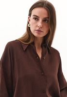Women Brown Linen Button-Up Shirt