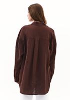 Women Brown Linen Button-Up Shirt