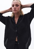 Bayan Siyah Keten Oversize Gömlek