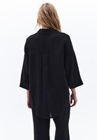 Bayan Siyah Keten Oversize Gömlek
