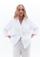Bayan Beyaz Keten Oversize Gömlek
