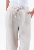 Bayan Bej Keten Yüksek Bel Wide-Leg Pantolon