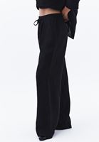 Bayan Siyah Keten Yüksek Bel Wide-Leg Pantolon
