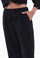 Bayan Siyah Keten Yüksek Bel Wide-Leg Pantolon