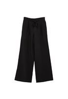 Bayan Siyah Keten Yüksek Bel Wide-Leg Pantolon