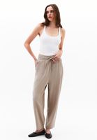 Bayan Bej Keten Karışımlı Baggy-Fit Pantolon