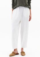 Bayan Beyaz Keten Karışımlı Baggy-Fit Pantolon