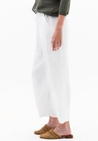Bayan Beyaz Keten Karışımlı Baggy-Fit Pantolon