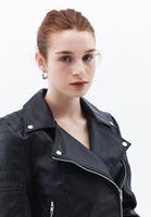 Women Black Zipper Detail Vegan Leather Jacket