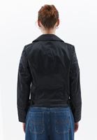 Women Black Zipper Detail Vegan Leather Jacket