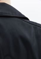 Women Black Zipper Detail Vegan Leather Jacket