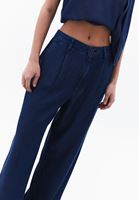 Bayan Mavi Orta Bel Wide-Leg Pantolon ( TENCEL™ )