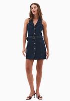 Bayan Mavi Kemer Detaylı Denim Elbise