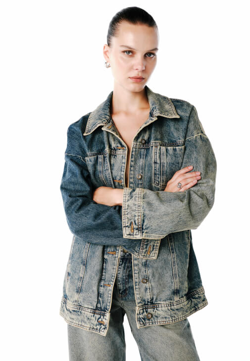 Boyfriend Denim Ceket ve Pantolon Kombini