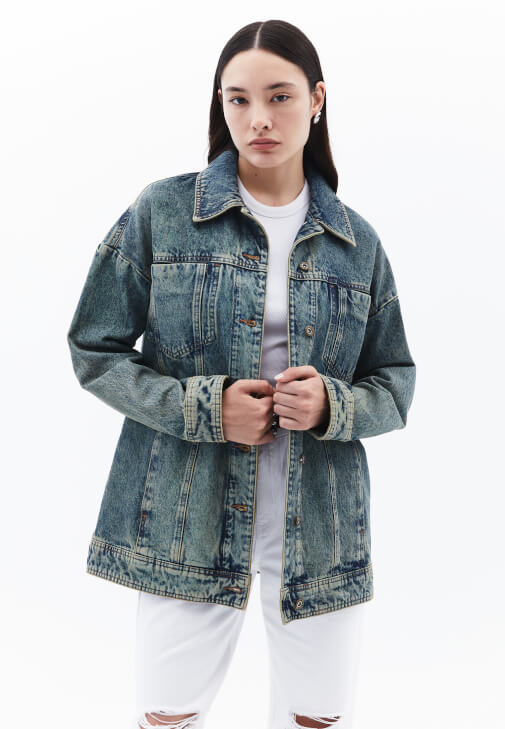 Boyfriend Denim Ceket ve Pantolon Kombini