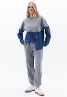 Bayan Mavi Denim Detaylı Oversize Sweatshirt
