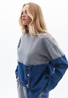 Bayan Mavi Denim Detaylı Oversize Sweatshirt