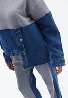 Bayan Mavi Denim Detaylı Oversize Sweatshirt