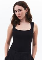 Women Black Modal Square Neck Tank Top