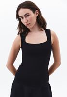 Women Black Modal Square Neck Tank Top