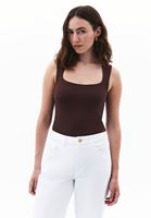 Women Brown Modal Square Neck Tank Top