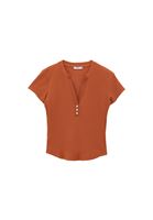 Women Orange Modal Button-Detail T-Shirt