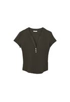 Women Khaki Modal Button-Detail T-Shirt