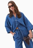 Bayan Mavi Çıtçıtlı Denim Gömlek (TENCEL™ )
