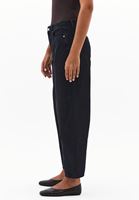 Bayan Siyah Orta Bel Barrel-Fit Pantolon