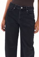 Bayan Siyah Orta Bel Barrel-Fit Pantolon