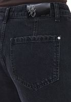Bayan Siyah Orta Bel Barrel-Fit Pantolon
