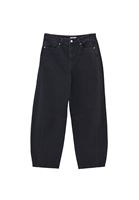 Bayan Siyah Orta Bel Barrel-Fit Pantolon