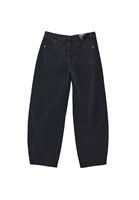 Bayan Siyah Orta Bel Barrel-Fit Pantolon