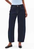 Women Navy Mid Waist Barrel-Fit Jeans