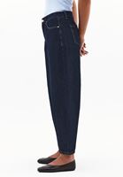 Women Navy Mid Waist Barrel-Fit Jeans