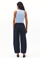Women Navy Mid Waist Barrel-Fit Jeans