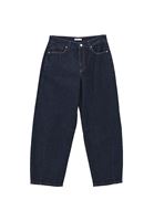 Women Navy Mid Waist Barrel-Fit Jeans