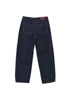 Women Navy Mid Waist Barrel-Fit Jeans