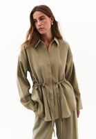 Women Green Modal Tie-Waist Oversized Shirt