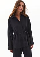 Women Black Modal Tie-Waist Oversized Shirt