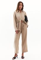Women Beige Modal Tie-Waist Oversized Shirt