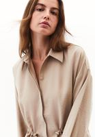 Women Beige Modal Tie-Waist Oversized Shirt