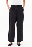 Women Black Modal High Waist Straight-Fit Trousers