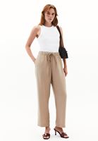 Women Beige Modal High Waist Straight-Fit Trousers