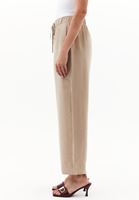 Women Beige Modal High Waist Straight-Fit Trousers