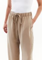 Women Beige Modal High Waist Straight-Fit Trousers