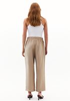 Women Beige Modal High Waist Straight-Fit Trousers