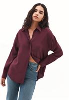 Bayan Bordo Modal Oversize Gömlek